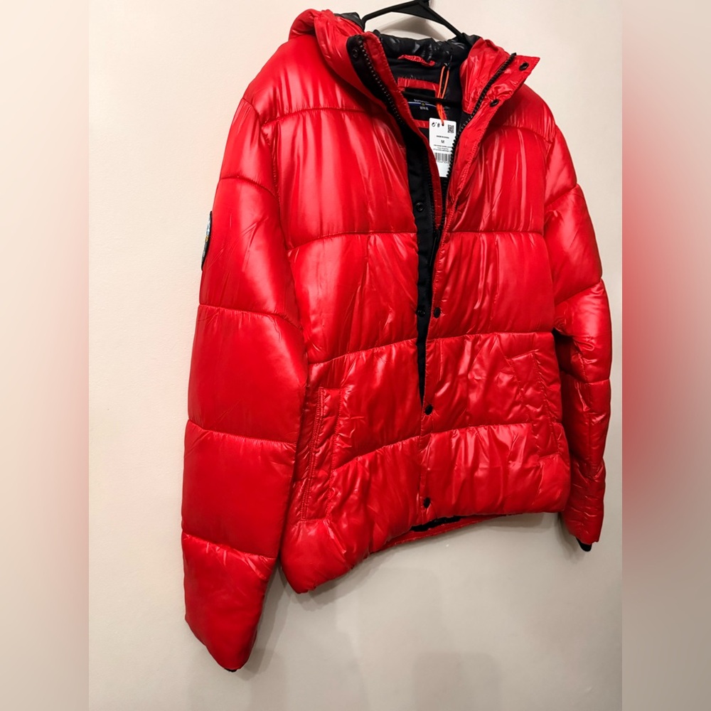 Superdry Red Puffer Jacket - Hooded Quilted Coat(brand new) - Picture 3 of 8